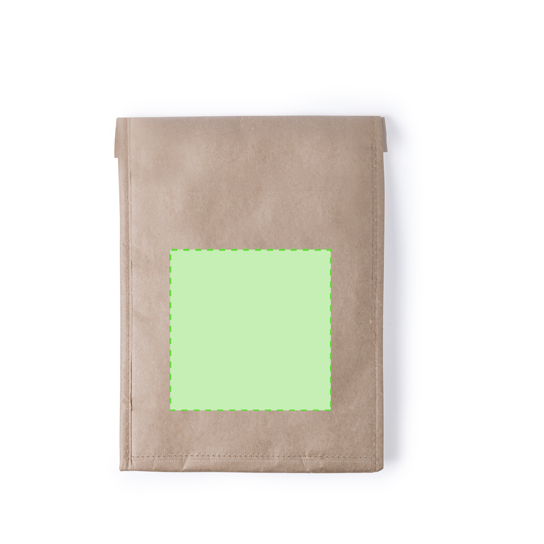 Bolsa térmica de papel reciclado laminado 2,3 L con interior de aluminio, bolsillo exterior y velcro