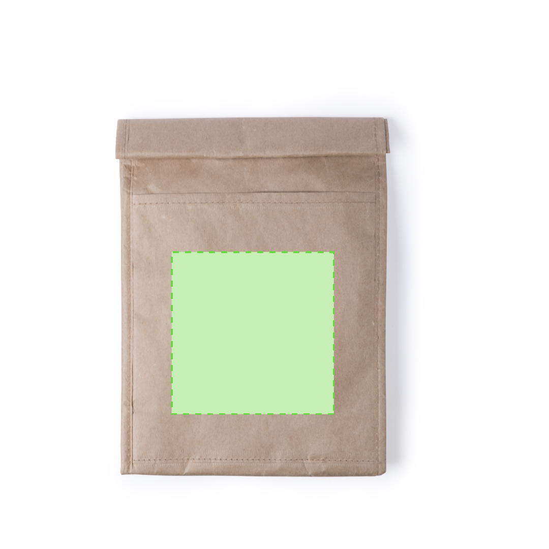 Bolsa térmica de papel reciclado laminado 2,3 L con interior de aluminio, bolsillo exterior y velcro