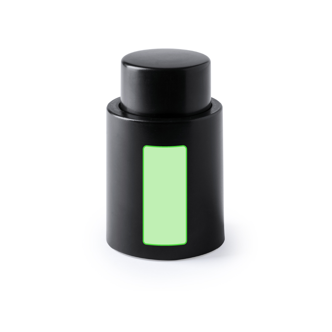 Tapón con bomba de vacío para vino en ABS negro personalizable en tampografía