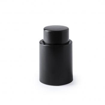 Tapón con bomba de vacío para vino en ABS negro personalizable en tampografía