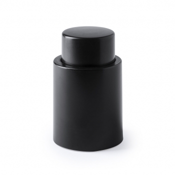 Tapón con bomba de vacío para vino en ABS negro personalizable en tampografía