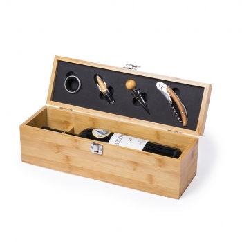 Set de vinos premium de bambú 5 accesorios en estuche de bambú gran formato