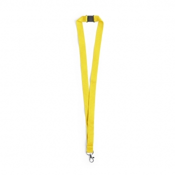 Lanyard de poliéster con cierre de seguridad en cuello y mosquetón metálico en gama de colores vivos