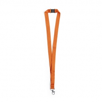Lanyard de poliéster con cierre de seguridad en cuello y mosquetón metálico en gama de colores vivos