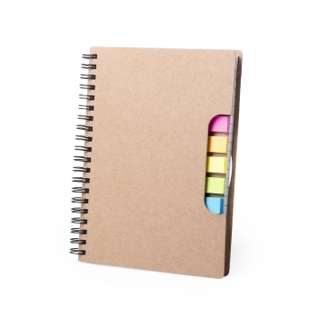 Libreta de cartón reciclado con 60 hojas y 125 mini notas adhesivas