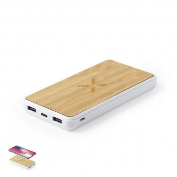 Powerbank inalámbrico de bambú natural con carga 5W de 8000 mAh