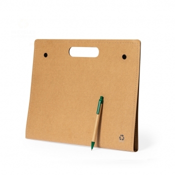 Carpeta de cartón reciclado con bloc, 25 notas adhesivas y 125 mini flags