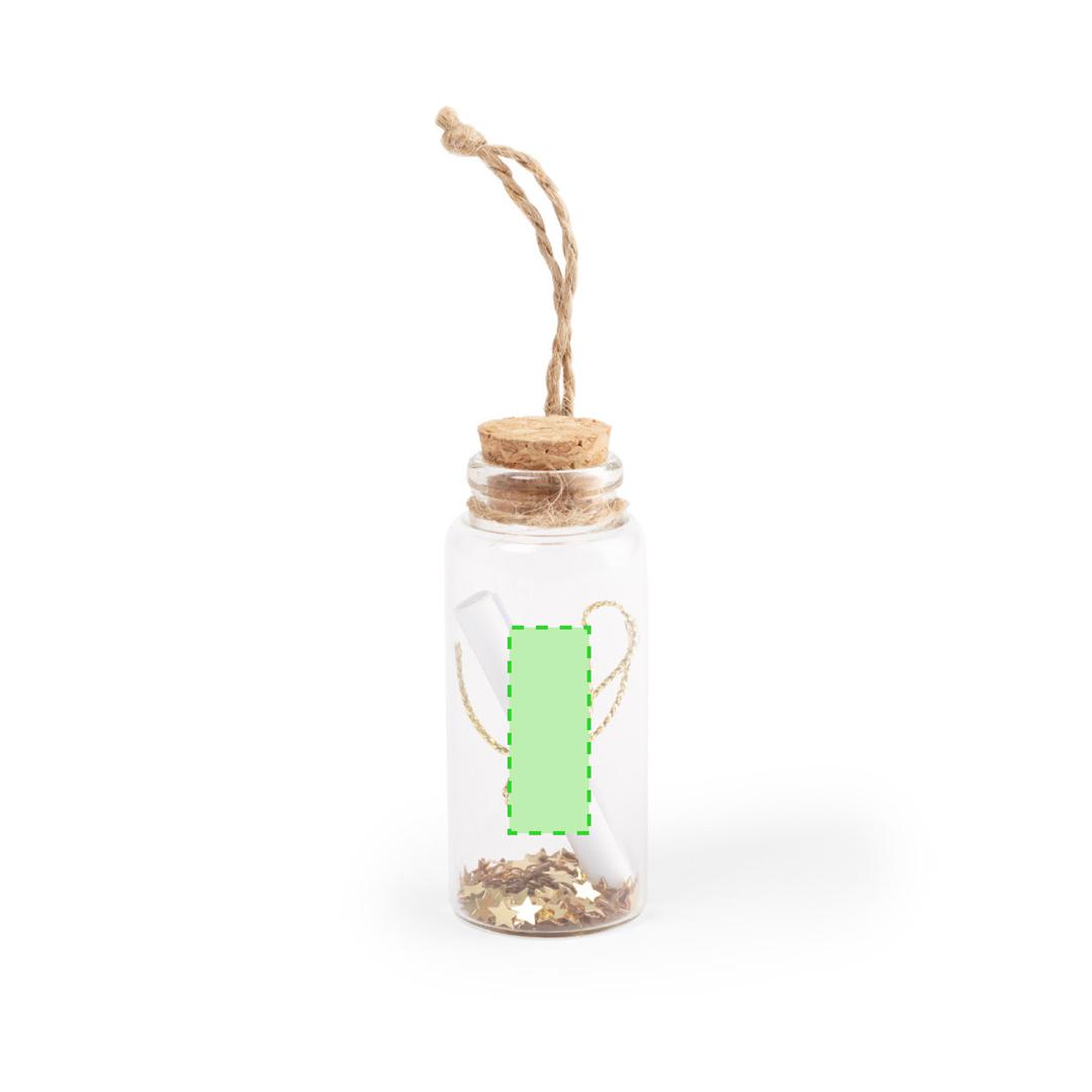 Bote de deseos navideño Shoilen — cristal con pergamino, tapón y lacito para colgar, presentado en cajita blanca individual