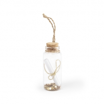Bote de deseos navideño Shoilen — cristal con pergamino, tapón y lacito para colgar, presentado en cajita blanca individual
