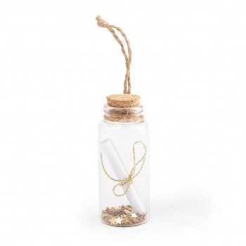 Bote de deseos navideño Shoilen — cristal con pergamino, tapón y lacito para colgar, presentado en cajita blanca individual