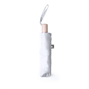 Paraguas plegable de línea nature en pongee RPET con mango de madera, antiviento y sublimable — funda a juego