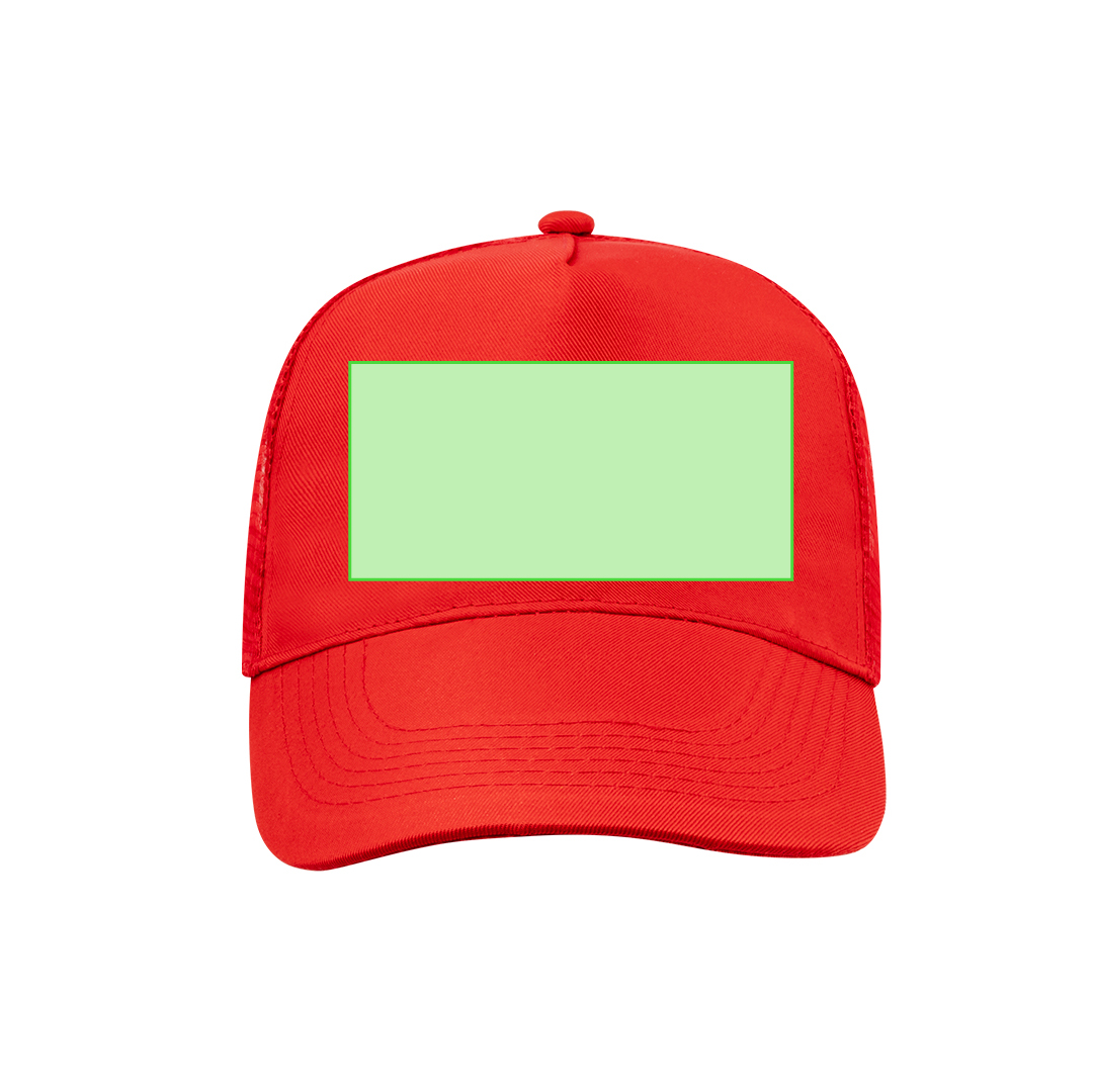 Gorra 5 paneles de poliéster con tela de rejilla y cierre de plástico — especial sublimación en blanco