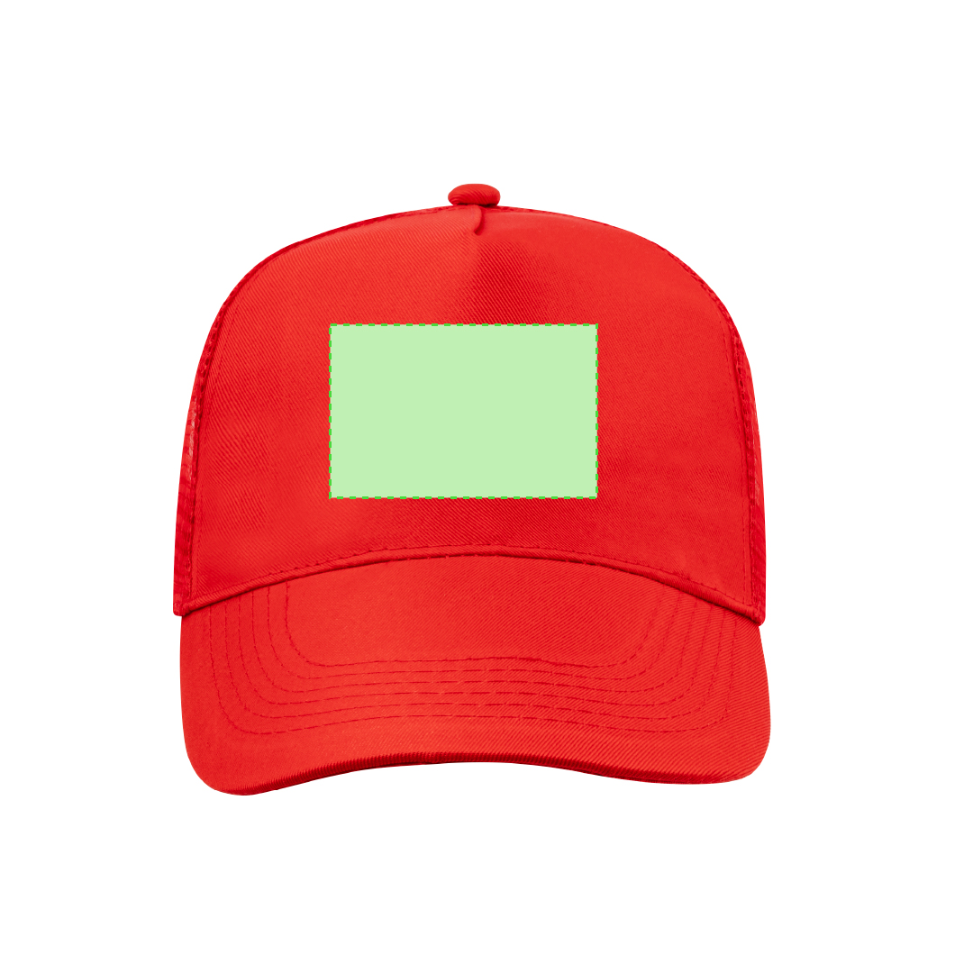 Gorra 5 paneles de poliéster con tela de rejilla y cierre de plástico — especial sublimación en blanco