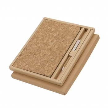 Set eco de corcho con bloc 80 hojas y bolígrafo de caña de trigo