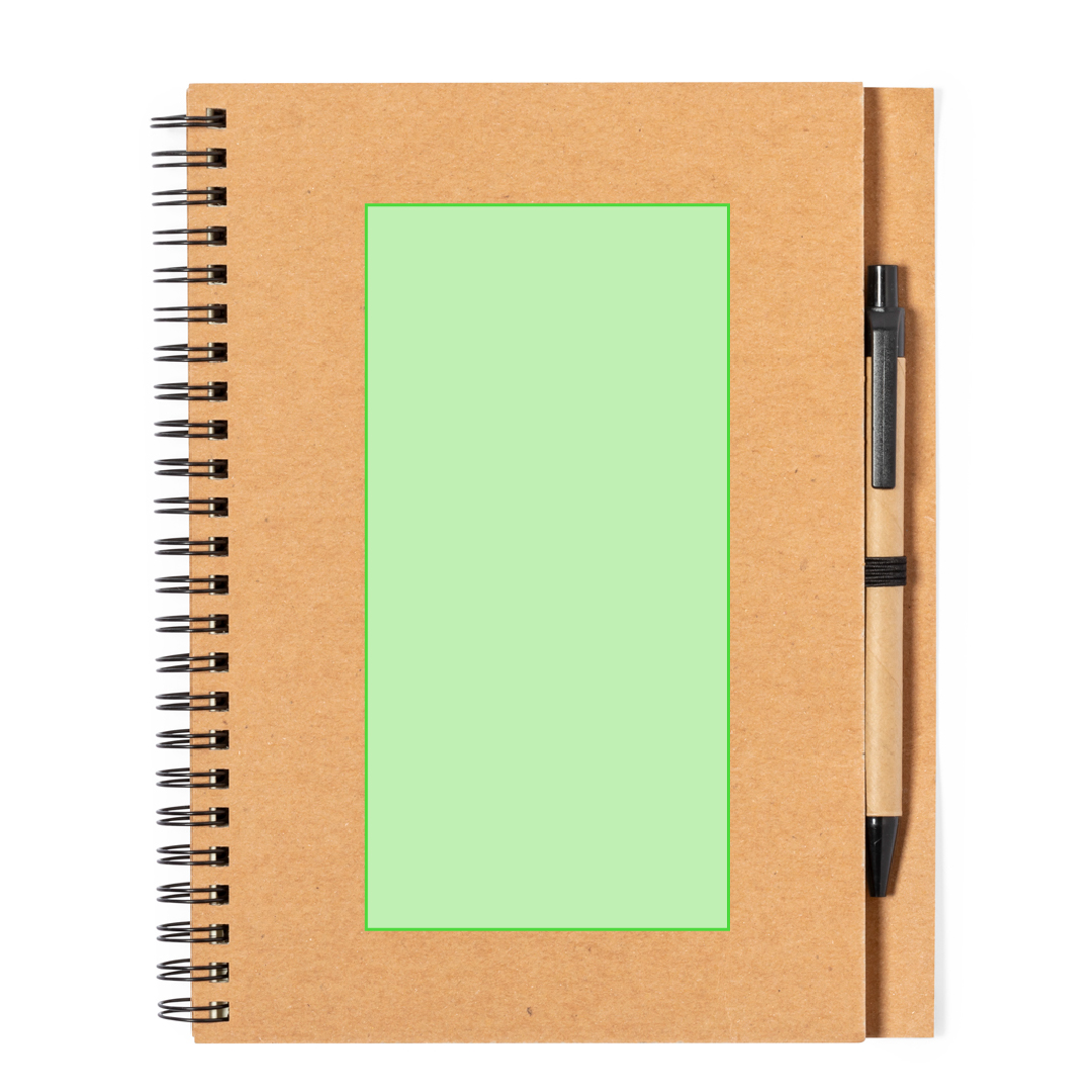 Libreta de cartón reciclado rígida con 80 hojas y bolígrafo incluido