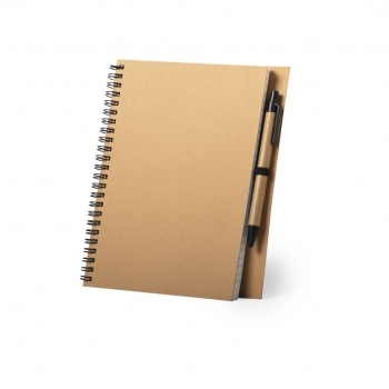 Libreta de cartón reciclado rígida con 80 hojas y bolígrafo incluido