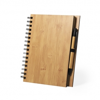 Libreta de bambú natural rígida con 80 hojas y bolígrafo