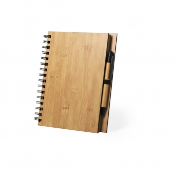 Libreta de bambú natural rígida con 80 hojas y bolígrafo