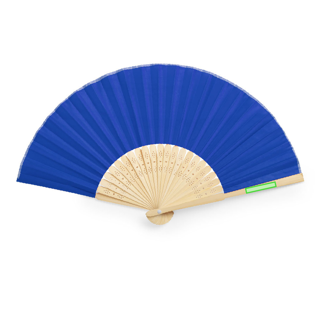 Abanico de línea nature con varillas de bambú flexible y tela de poliéster 190T en variada gama de colores — 38x21 cm