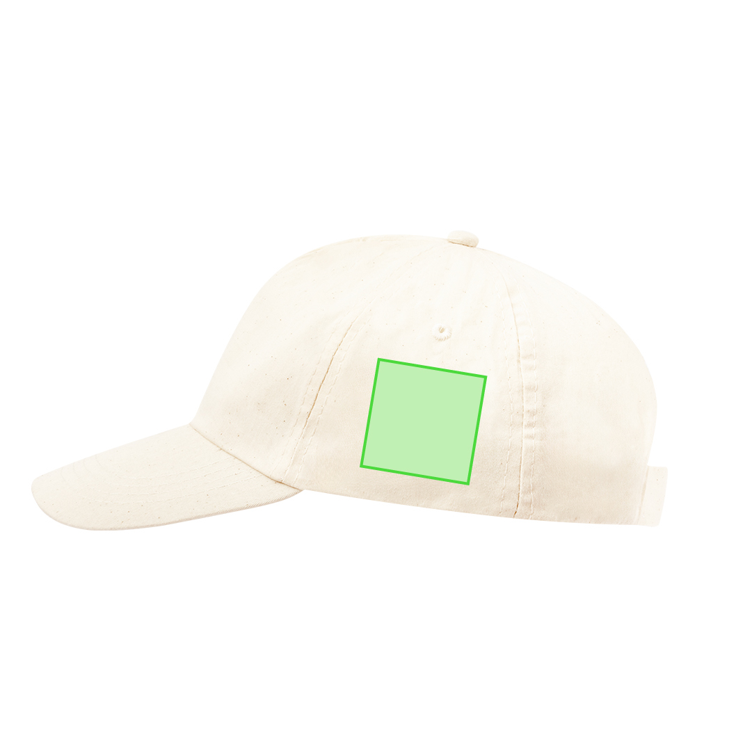Gorra 5 paneles de algodón orgánico crudo línea nature con cierre de velcro y etiqueta distintiva