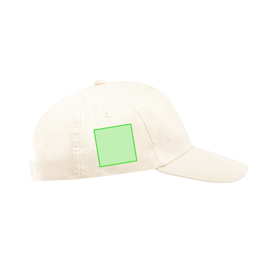 Gorra 5 paneles de algodón orgánico crudo línea nature con cierre de velcro y etiqueta distintiva
