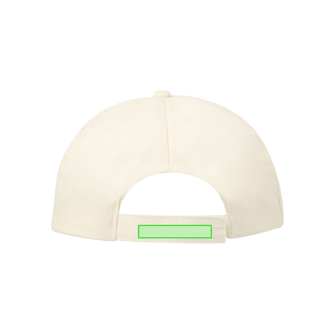 Gorra 5 paneles de algodón orgánico crudo línea nature con cierre de velcro y etiqueta distintiva