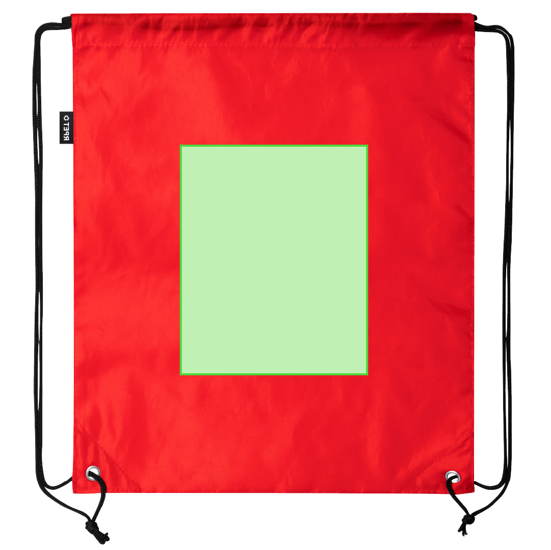 Mochila de cuerdas de RPET con argollas metálicas, distintivo RPET y sublimación