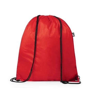 Mochila de cuerdas de RPET con argollas metálicas, distintivo RPET y sublimación