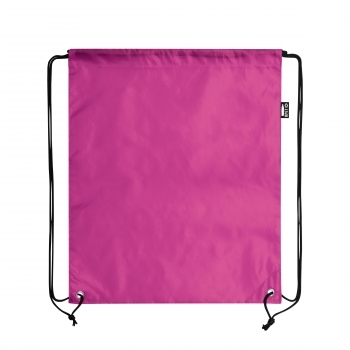 Mochila de cuerdas de RPET con argollas metálicas, distintivo RPET y sublimación