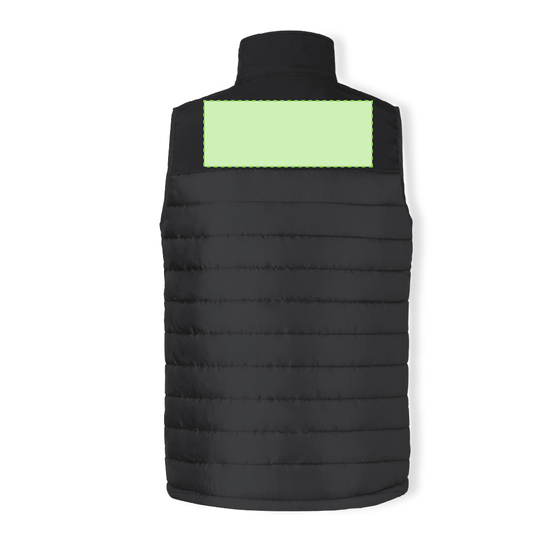 Chaleco Bordy adulto soft shell — combinación soft shell / poliéster impermeable y transpirable, color negro, bolsillos cremallera, tallas S-XXL