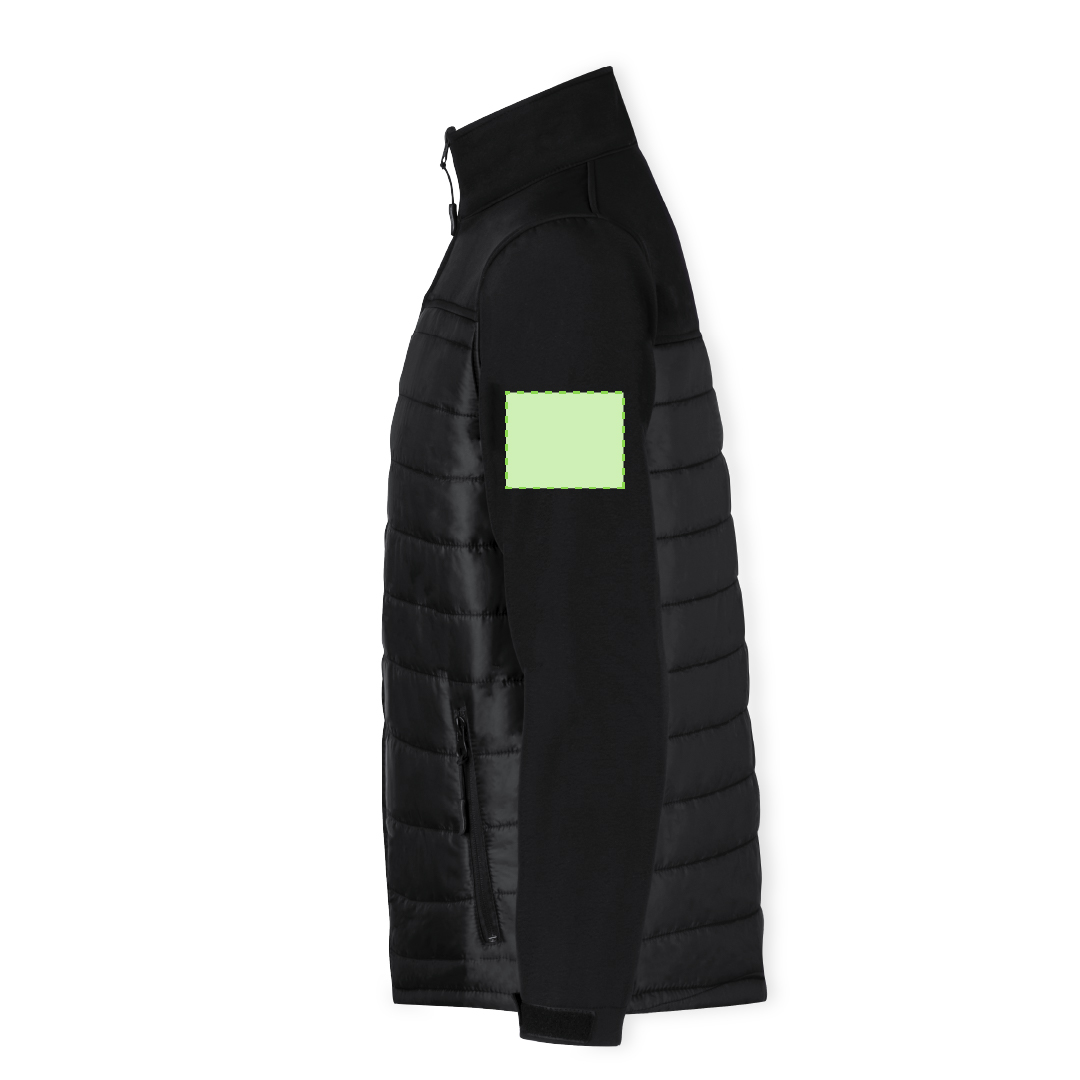 Chaqueta Cornal adulto soft shell — combinación soft shell / poliéster impermeable y transpirable, color negro, puños ajustables, tallas S-XXL