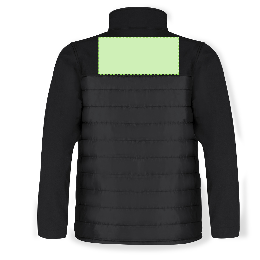 Chaqueta Cornal adulto soft shell — combinación soft shell / poliéster impermeable y transpirable, color negro, puños ajustables, tallas S-XXL