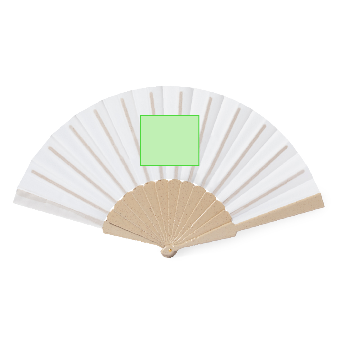 Abanico sostenible de fibra de bambú y tela de RPET reciclado — línea nature, presentado en caja eco (42,5x23 cm)