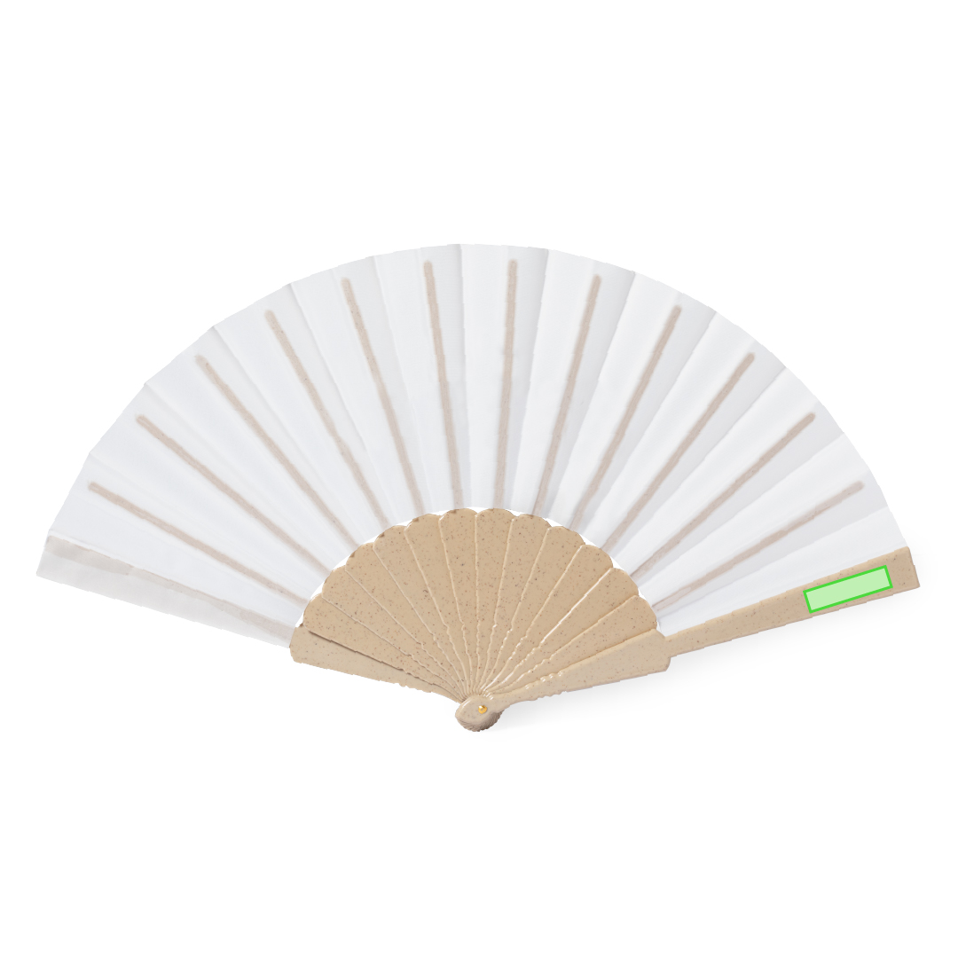 Abanico sostenible de fibra de bambú y tela de RPET reciclado — línea nature, presentado en caja eco (42,5x23 cm)