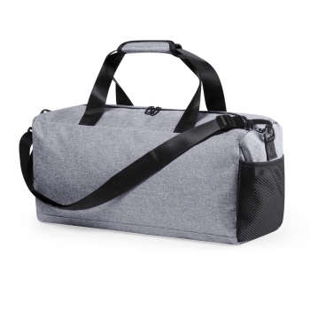 Bolso multiusos de poliéster 600D denim bicolor gris con bandolera, doble tirador y redecilla lateral
