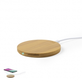 Cargador inalámbrico de bambú natural con carga 10W y diseño eco
