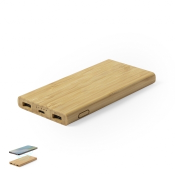Powerbank inalámbrico de bambú natural con carga 5W de 6000 mAh
