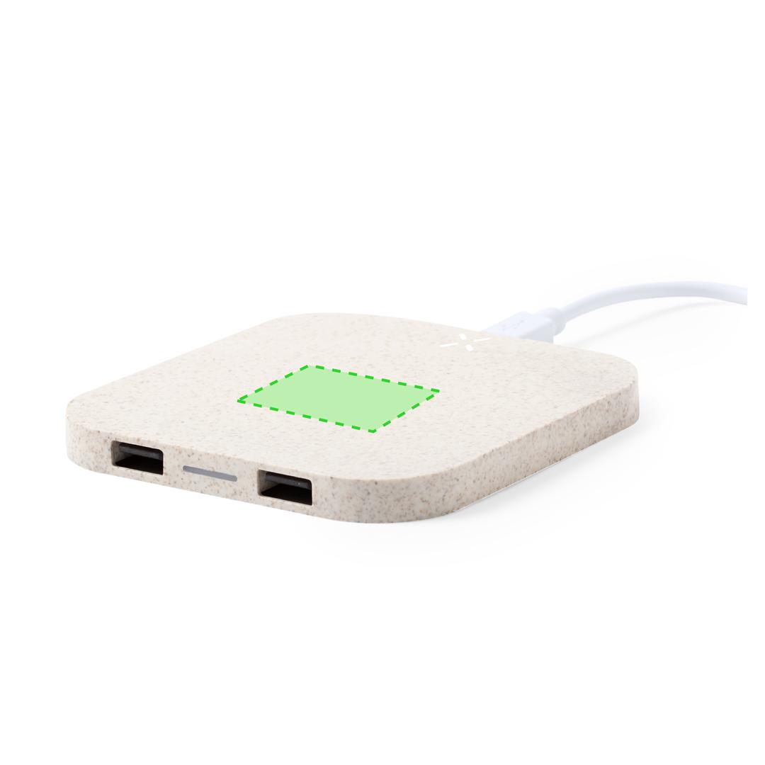 Cargador inalámbrico de caña de trigo 10W multidispositivo con salidas USB