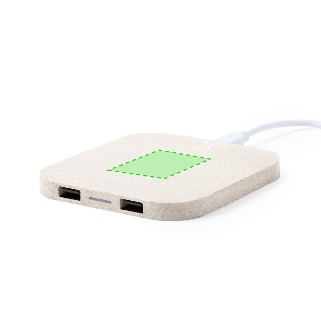 Cargador inalámbrico de caña de trigo 10W multidispositivo con salidas USB