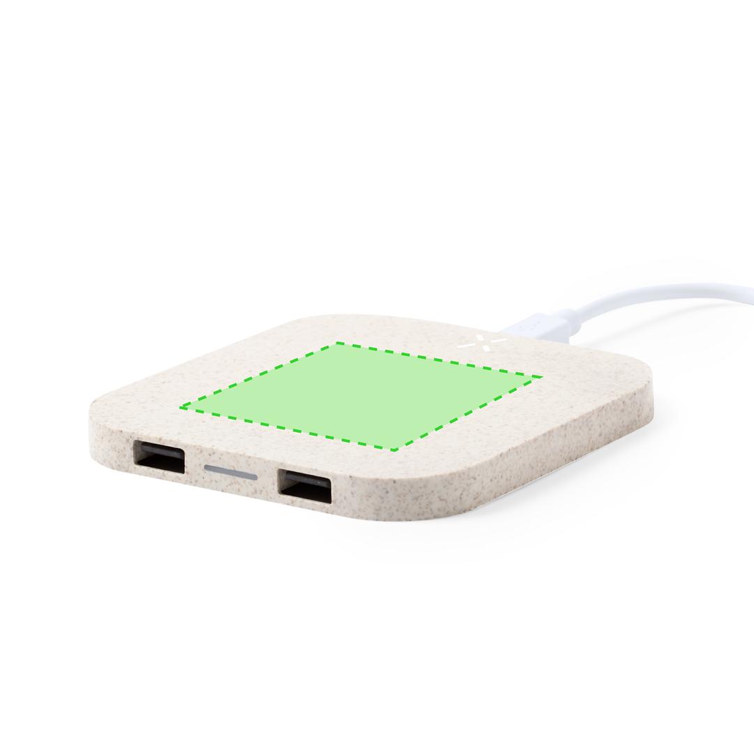 Cargador inalámbrico de caña de trigo 10W multidispositivo con salidas USB