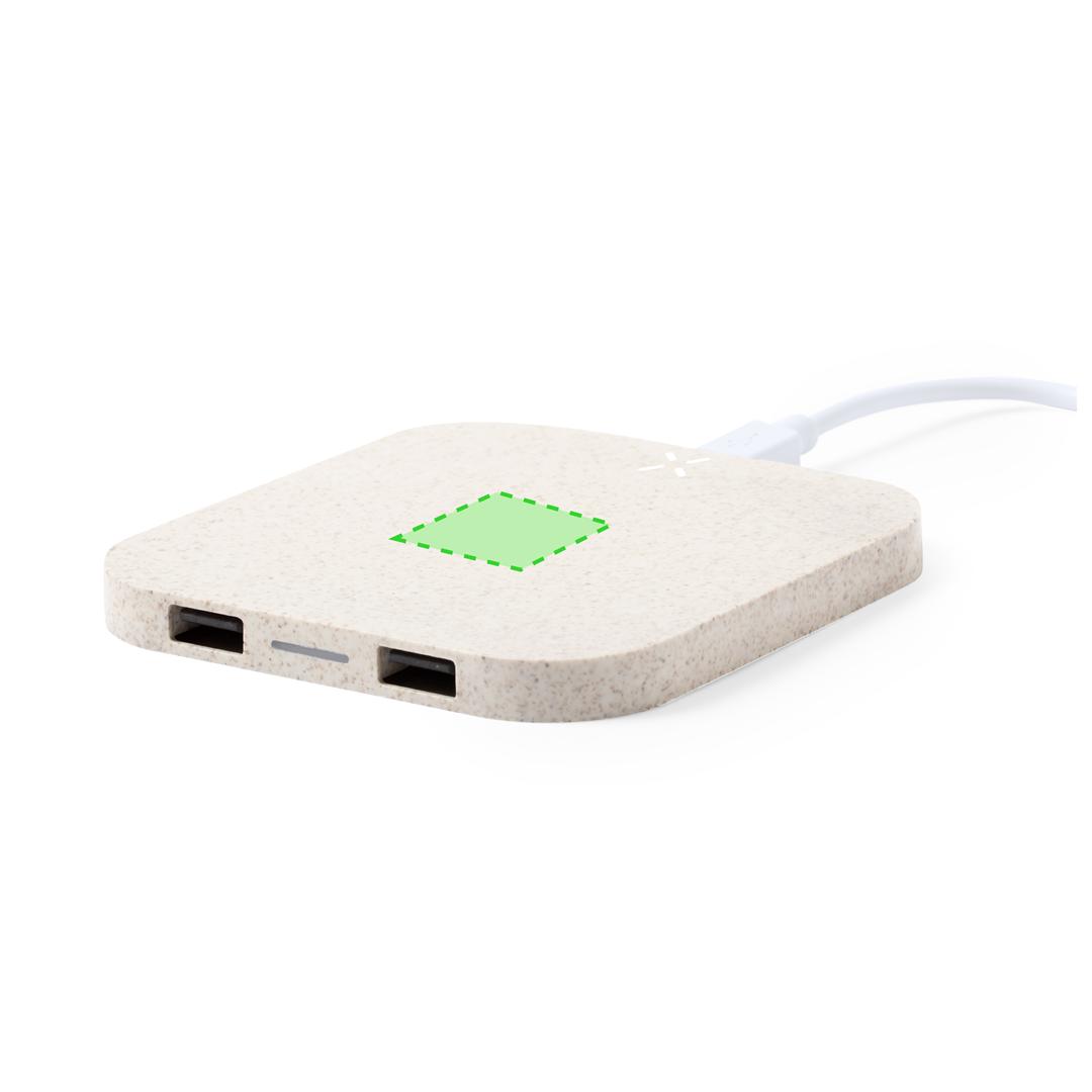 Cargador inalámbrico de caña de trigo 10W multidispositivo con salidas USB