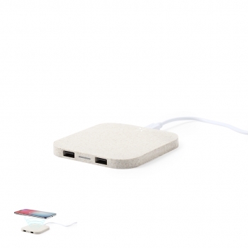 Cargador inalámbrico de caña de trigo 10W multidispositivo con salidas USB