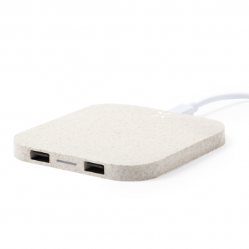 Cargador inalámbrico de caña de trigo 10W multidispositivo con salidas USB