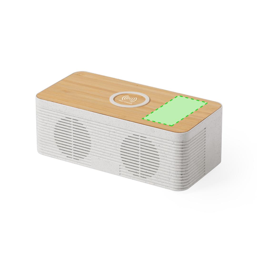 Altavoz Bluetooth 5.0 de 5W con carga inalámbrica rápida 10W en caña de trigo, ABS y bambú