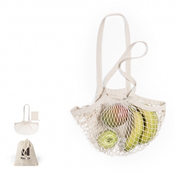 Bolsa plegable de algodón con cordón y asas largas 38×42 cm