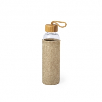 Bidón de cristal y bambú con funda de poliéster 500 ml