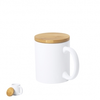 Taza de cerámica con base protectora de bambú 370 ml
