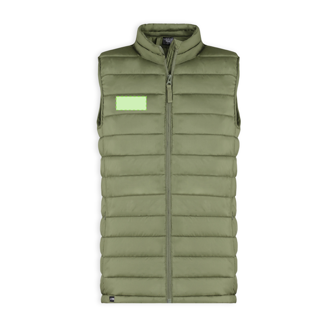 Chaleco Rostol adulto RPET acolchado efecto pluma — 100% poliéster RPET extra ligero resistente al agua, bolsillos cremallera, distintivo RPET