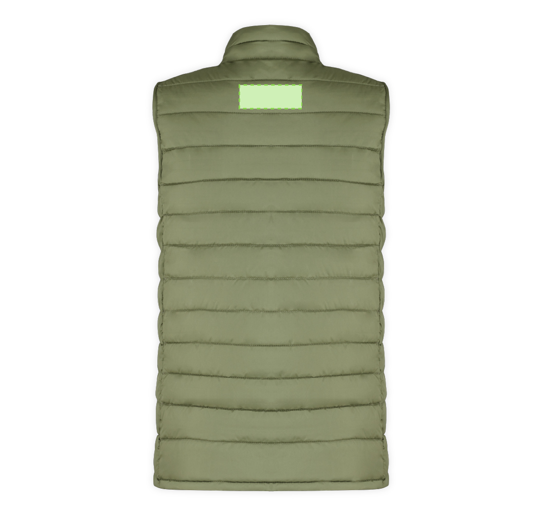 Chaleco Rostol adulto RPET acolchado efecto pluma — 100% poliéster RPET extra ligero resistente al agua, bolsillos cremallera, distintivo RPET