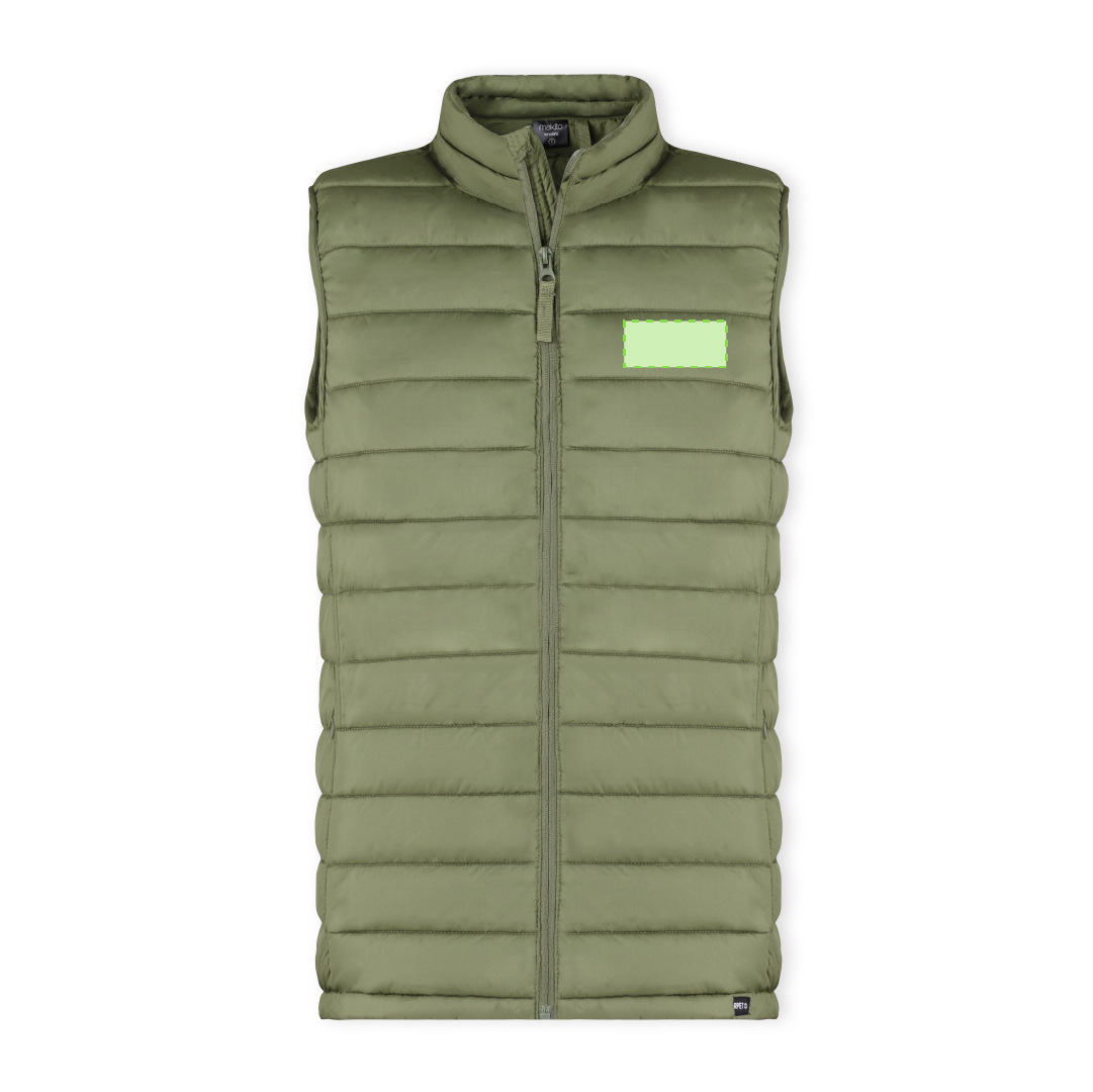 Chaleco Rostol adulto RPET acolchado efecto pluma — 100% poliéster RPET extra ligero resistente al agua, bolsillos cremallera, distintivo RPET